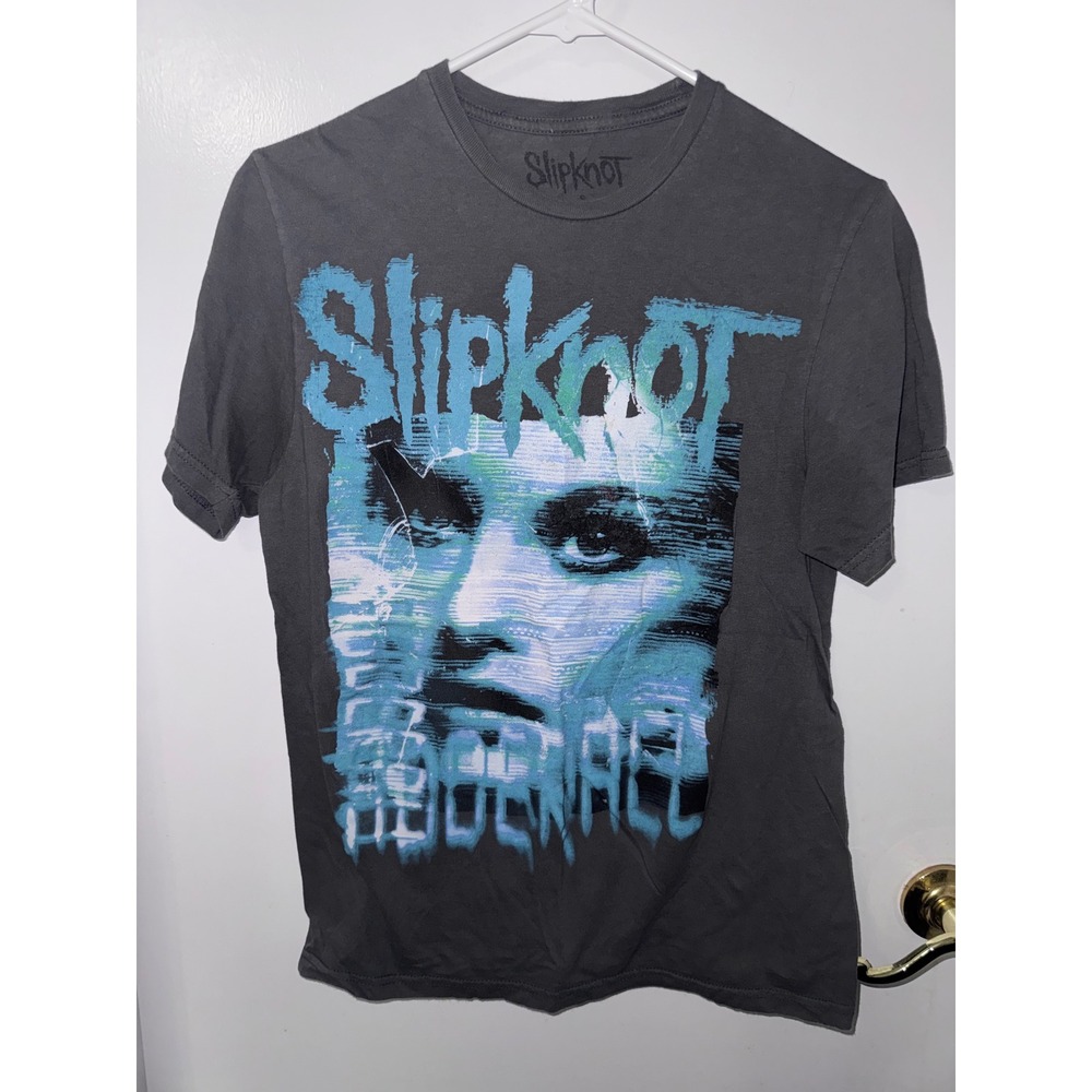 Slipknot Graphic T-Shirt Charcoal Gray Blue Glitch Face Star Mens Small S